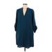 Soft Surroundings Casual Dress - Shift Plunge 3/4 sleeves: Teal Print Dresses - Women's Size Medium