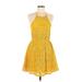 Bailey Blue Casual Dress - Mini Halter Sleeveless: Yellow Solid Dresses - Women's Size Medium