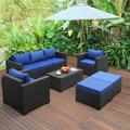 Pieces Patio Wicker Furniture Set Outdoor PE Rattan Conversation Couch Sectional Chair Sofa Set with Royal Blue Cushion