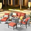 Furniture Sectional Sofa 4 Pieces Outdoor Wicker Furniture Set Armrest Chairs Ottomans with Turquoise Cushions and Furniture Covers Black Rattan