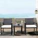 Oakmont 3 Pieces Patio Furniture Set Outdoor Wicker Conversation Set Modern Bistro Set Black Rattan Balcony Chair Sets with Coffee Table for Yard and Bistro(Navy Blue)