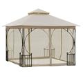 10 x 10 Patio Gazebo Double Roof Outdoor Gazebo Canopy Shelter with Netting Steel Corner Frame for Garden Lawn Backyard and Deck Beige