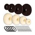 8pcs Hair Donut Bun Maker Hair Bun Maker Set with 4pcs Dark Brown &4pcs Beige Donut Bun Makers (2 extra-large 2 large 2 medium and 2 small) 5 pieces Hair Elastic Bands 20 pieces Hair Pins