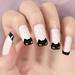 Cute Big Eyes Black Cat Special French False Nails Medium Square ECHIQ Gel Polish Black Tips Artificial Nails Acrylic Glossy Squoval Faux Ongles Adhesive Tabs Reusable for Women Girls Gift