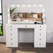 Boahaus Makeup Vanity Table 11 Drawers Mirror Lights Glass Top White-Gold Knobs