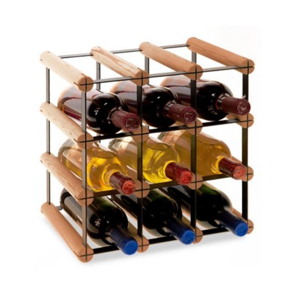 PROREGAL Modulares Weinregal VINOTECA MOD METAL | HxBxT 32,5x32,5x24,5cm | 3x3 Flaschen | Massives Kiefernholz | Braun geölt | Flaschenregal Image