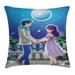 Anime Throw Pillow Cushion Cover Illustration of Romantic Couple Holding Hands under Moonlight Love in Manga Themed Print Decorative Square Accent Pillow Case 16 X 16 Inches Multi by Ambesonne
