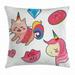 Unicorn Cat Throw Pillow Cushion Cover Cute Fantastic Icons for Girls Magical Characters Mythological Mascots Decorative Square Accent Pillow Case 16 X 16 Inches Pink Multicolor by Ambesonne