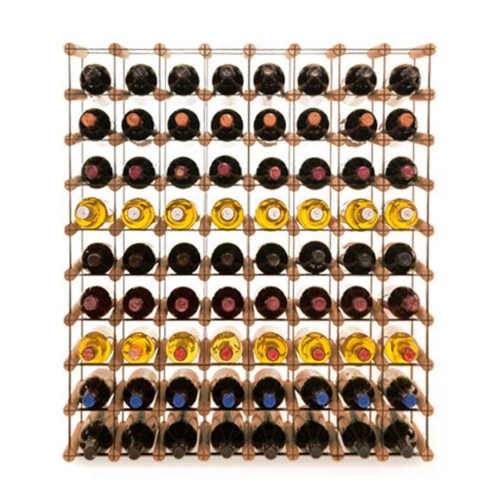 PROREGAL Modulares Weinregal VINOTECA MOD METAL | HxBxT 92,5x82,5x24,5cm | 8x9 Flaschen | Massives Kiefernholz | Braun geölt | Flaschenregal Image