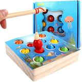 Wooden Preschool Fish Board Games Kids Learning Education Toys for w/ Magnet Pol