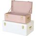 KEERDAO Metal Trunks College Dorm Steel Chests Decorative Storage Box Set of 2 Clothes Organizer for Home Decor 23.7X14.2X9.5 Inches(Pink and White)