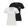 Calvin Klein Damen T-Shirt MONOLOGO V-NECK TEE 2er-Pack, schwarz, Gr. S