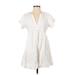 Universal Thread Casual Dress - Mini Plunge Short sleeves: White Print Dresses - Women's Size X-Small