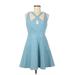 Halston Heritage Casual Dress - Party V Neck Sleeveless: Blue Solid Dresses - Women's Size 8