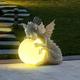 Fortuneville - Statue de jardin dragon méditant lumières, décoration de jardin bébé dragon endormi,