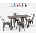 Table rectangulaire 120x60 + 4 chaises en acier de style industriel Lix et bois roger Couleur: Gris