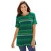 Plus Size Women's Perfect Printed Short-Sleeve Crewneck Tee by Woman Within in Emerald Green Patchwork Stripe (Size L) Shirt