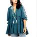 Free People Tops | Free People Women's Peasant Top Teal Embroidered Tassle Tunic 574 | Color: Blue | Size: Xs