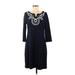 Talbots Casual Dress - Sheath Scoop Neck 3/4 sleeves: Blue Print Dresses - Women's Size Medium