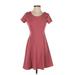 Olivia Rae Casual Dress - Fit & Flare Crew Neck Short sleeves: Burgundy Solid Dresses - Women's Size Small