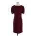 Liz Claiborne Casual Dress - Shift: Burgundy Solid Dresses - Women's Size 4