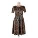Lularoe Casual Dress - A-Line Crew Neck Short sleeves: Brown Dresses - Women's Size Large