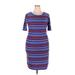 Lularoe Casual Dress - Sheath Crew Neck Short sleeves: Blue Color Block Dresses - Women's Size 2X