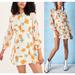 Free People Dresses | Nwt Free People Floral Chiffon Puff Long Sleeve Smock Cuff Lace Up Side Dress Xs | Color: Cream/Orange | Size: Xs