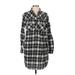 J.Crew Factory Store Casual Dress - Shirtdress High Neck Long sleeves: Gray Print Dresses - Women's Size Small