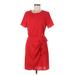 Gilli Casual Dress - Wrap Crew Neck Short sleeves: Red Solid Dresses - Women's Size Medium