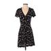 Madewell Casual Dress - A-Line V-Neck Short sleeves: Black Floral Dresses - Women's Size 0