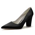 OAUSZC Wedding Court Shoes Women's Chunky Heel Pumps Pointed Toe Satin Slip-On Bridal Dress Shoes CG2230-01,Black,3.5 UK