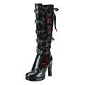 Knee High Boots for Women No Heel Tied Gothic Fashion Boots Bows Kneeth Women Platform Cosplay Shoes Leather women's boots (Red, 3.5)