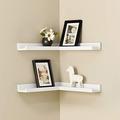 WELLAND Corner Picture Ledge Set of 2, White Photo Ledge, Corner Floating Shelves for Bedroom, Living Room, Study Room and Kitchen