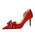 Womens Stiletto Pumps Pointed Toe High Heel 7CM Dress Evening Party Wedding Shoes Bow Satin Prom Dress Shoes (7.5,Red)