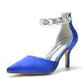 Womens Classic Pointed Toe Wedding Dress Shoes Sparkly Rhinestones Ankle Strap Stiletto Heel Dress Shoes with Zipper,Blue,7 UK