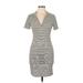See You Monday Casual Dress - Bodycon V Neck Short sleeves: Gray Print Dresses - Women's Size Large
