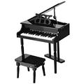 GYMAX 30 Keys Kids Piano, Children Grand Piano with Stool and Music Stand, Mini Wooden Piano Set for Girls Boys (Straight Leg, Black)