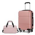 Kono Suitcase Set 2 Piece Luggage Set Carry On Luggage ABS Hard Shell Luggage and Ryanair Holdall Cabin Bag (Nude+Pink, 20'' Luggage Set)