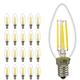LED E14 Base Candle Filament Bulb 2 W / 4 W / 6 W, Equivalent to 20 W / 40 W / 60 W Incandescent Bulb, Warm White 2700 K, Flame, Light Beam Angle 360° 4w 20 pezzi