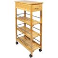 4 Tier Slim Portable Natural Bamboo Space Saver Wood Kitchen Trolley Drawer Organiser Cart Island Storage Basket Utility Organizer Rack, Slimline Bamboo Kitchen Islands Storage Trolley Cart