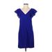 J.Crew Collection Casual Dress - Mini V Neck Short sleeves: Blue Print Dresses - Women's Size 2