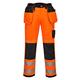 Portwest T501 Mens PW3 Hi Vis Work Trousers - Holster Pocket Workwear Safety Construction Trousers Orange/Black Short, 42