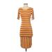 Lularoe Casual Dress - Bodycon Scoop Neck Short sleeves: Yellow Stripes Dresses - New - Women's Size X-Small