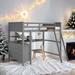 Stylish & Simple Full size Loft Bed with Drawers and Built-in Desk, Wooden Loft Bed with Shelves, Health and Comfort, Espresso