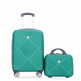 20" Carry On Luggage & 14" Mini Cosmetic Cases Luggage Set ABS Lightweight Suitcase with Spinner Wheels-Dark Green