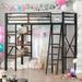 Contemporary Twin Size Metal Loft Bed with Shelves and Desk, High-quality Material and Solid Construction, Space-saving, Black