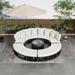 Beige 9-piece PE Rattan Circular Outdoor Patio Sectional Sofa Set with Tempered Glass Coffee Table, 6 Pillows, Thick Cushions