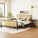 Set of 3 Rattan Platform Full Size Bed With 2 Nightstands, Gray