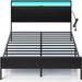 Bed Frame with Charging Station, Full Bed with LED Lights Headboard, Metal Platform, Slats Support, Under Bed Storage Clearance